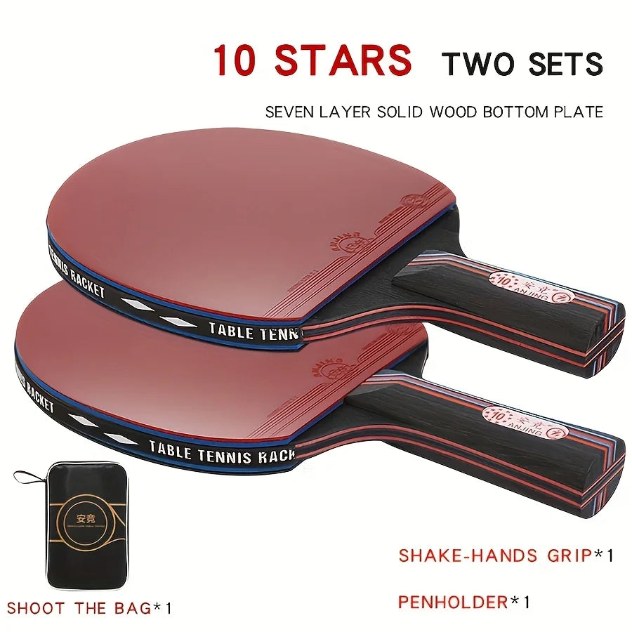 A Professional Carbon Fiber Table Tennis Racket Set, Suitable for Adult Competitions, Includes 2 10-Star Rackets, Competition-Grade Table Tennis Double Rackets