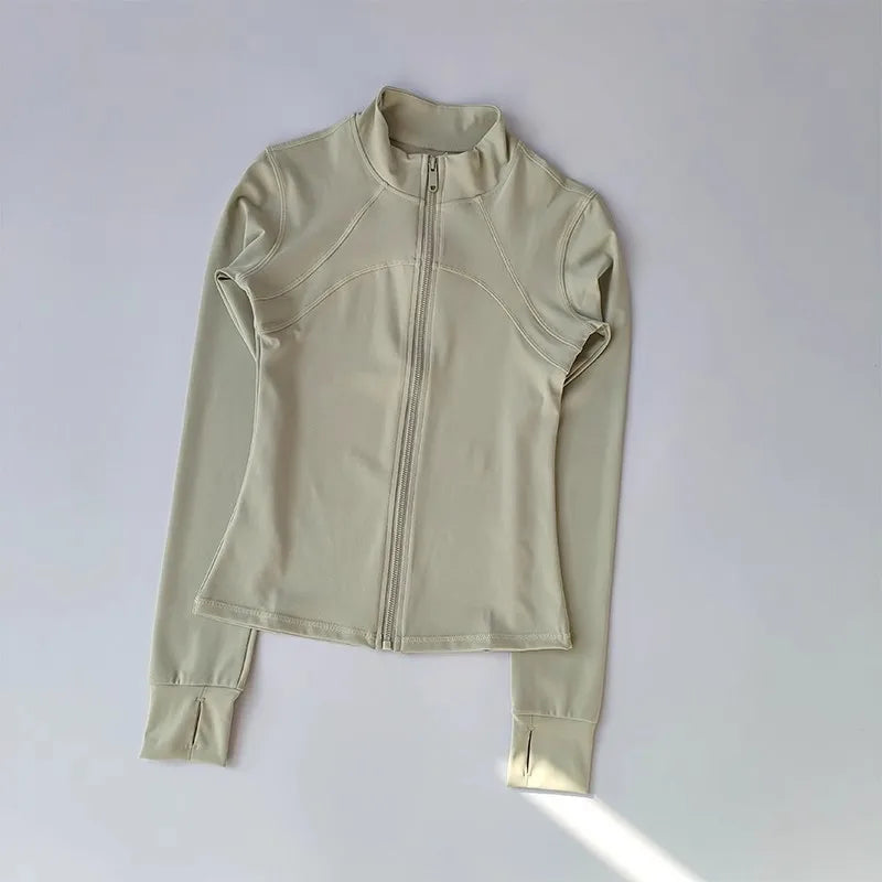 Women's Windproof Workout Jacket Stand Collar Long Sleeve Running Top for Fall Winter Training