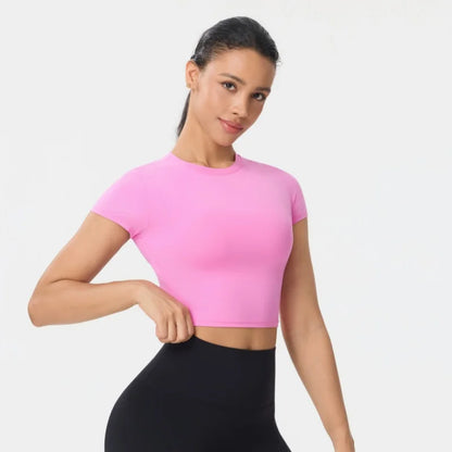 Women Yoga Top Workout Clothes Sport T Shirts Fitness Clothes Short Sleeve Yoga Shirt Gym Crop Top Running Active Wear Sport Top