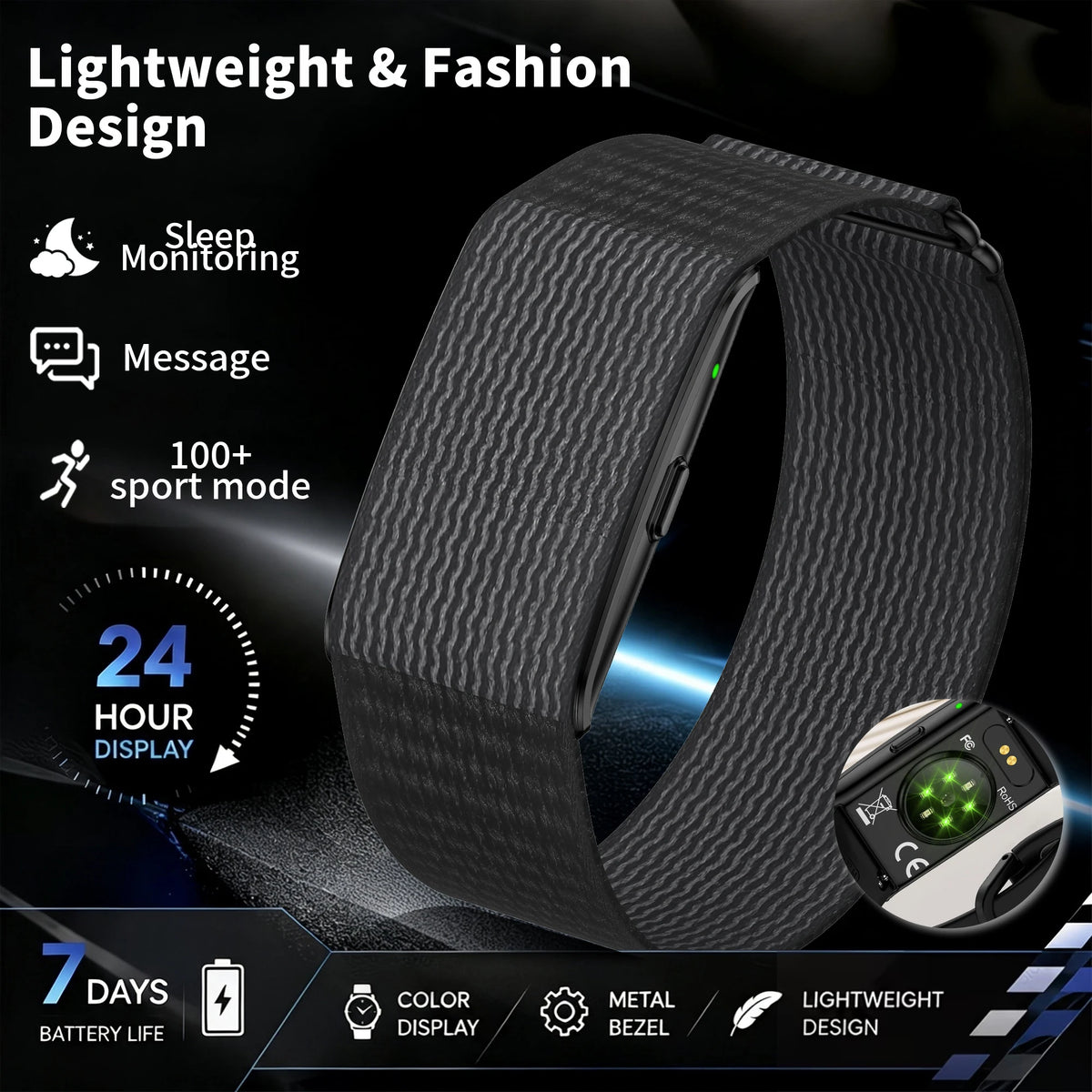 Screenless Fitness Tracker Dual Strap Smart Band GPS Track IP68 Waterproof No Screen Heart Rate Sleep Monitor Calorie Pedometer