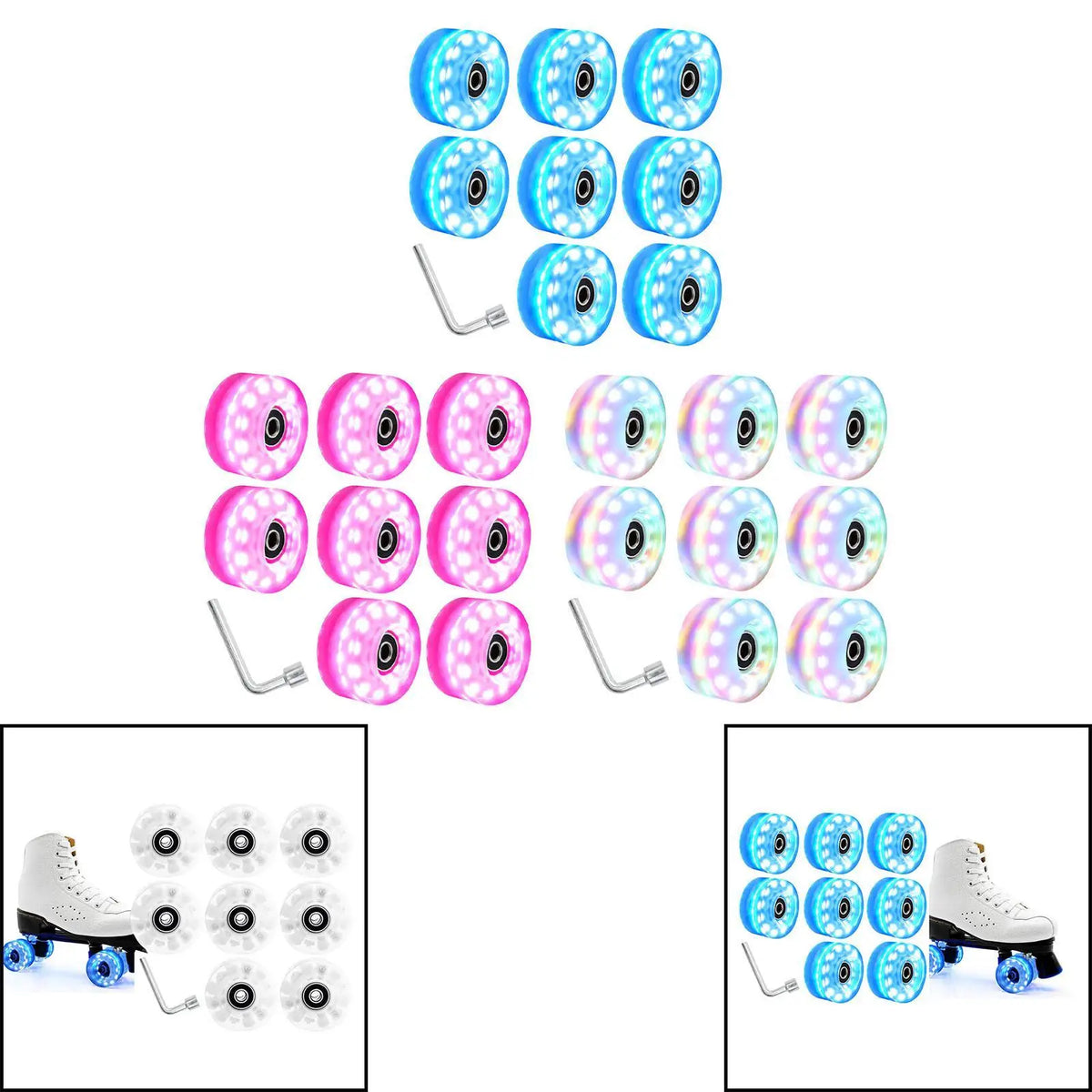 8 Pieces Luminous Roller Skate Wheels 82A Hardness Indoor with Wrench Parts Outdoor with Bearings Light up Roller Skate Wheels