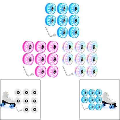 8 Pieces Luminous Roller Skate Wheels 82A Hardness Indoor with Wrench Parts Outdoor with Bearings Light up Roller Skate Wheels