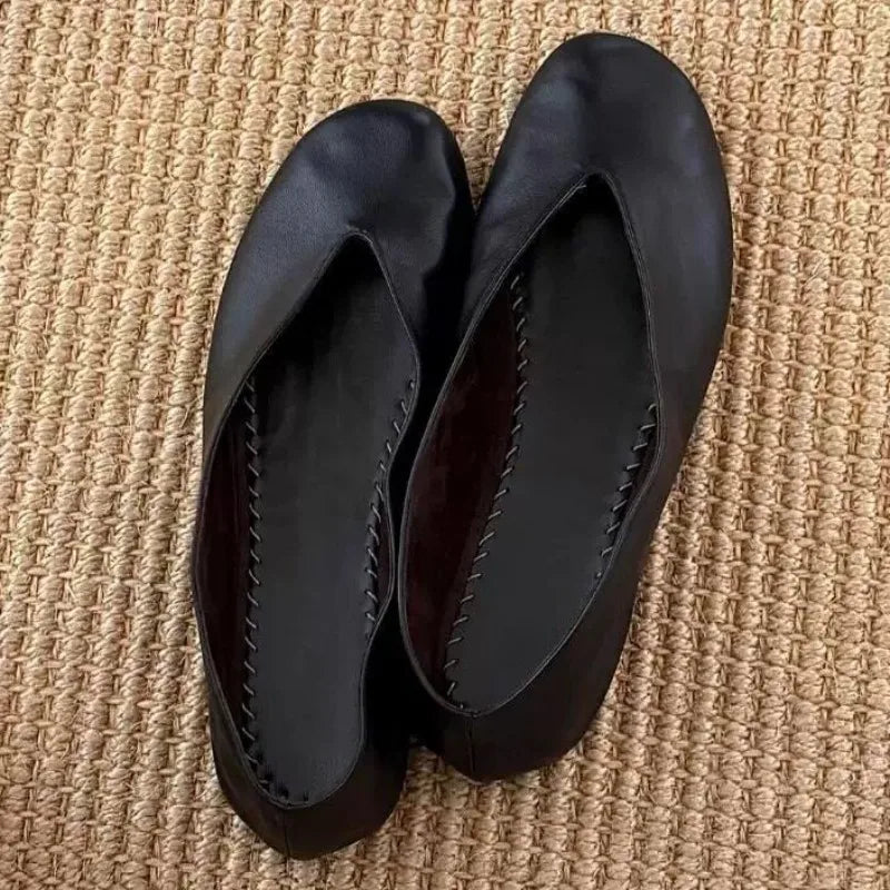 Simple Round Toe Shallow Single Shoes Early Autumn Retro New Lightweight Flats