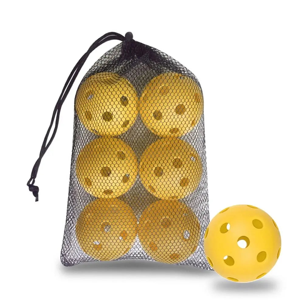 6pcs Portable 26 Holes Pickleball Balls Balanced High Bounce Pickle Balls with Bag Crack-Resistant PVC Competition Ball Indoor