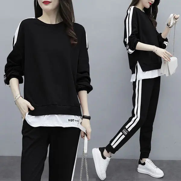 Casual Sportswear Set for Women Spring Autumn New Style Loose Fashionable Large Size Trendy Sweatshirt Best Friend Outfit