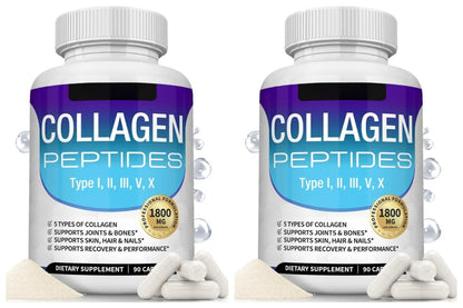 Collagen Peptides Capsules with 5 Types of Collagen for Joints, Bones, Skin, Hair & Nails Wellness Support, Adults, 90 Capsules