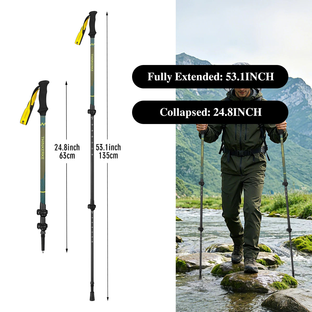 Telescopic Hiking Poles, Carbon Fiber Trekking Poles, 3K Carbon Fiber Nordic Walking Poles
