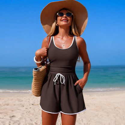 Conservative Pure Color One-Piece Swimsuit Women's Sports Bikini Cross-Border Popular Swimwear High Elasticity Quick Dry