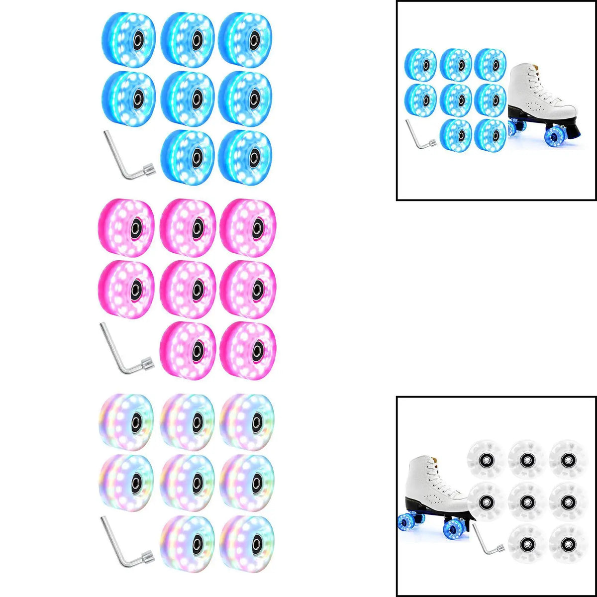 8 Pieces Luminous Roller Skate Wheels 82A Hardness Indoor with Wrench Parts Outdoor with Bearings Light up Roller Skate Wheels