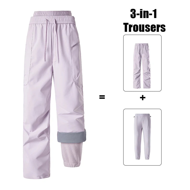 Unisex Hiking Pants Male Outdoor Detachable 3 In 1 Windproof Waterproof Climbing Trousers Women Breathable Camping Skiing Pants