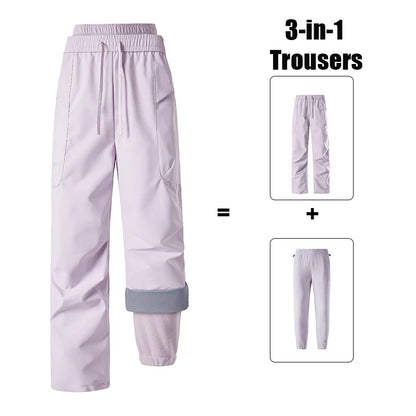 Unisex Hiking Pants Male Outdoor Detachable 3 In 1 Windproof Waterproof Climbing Trousers Women Breathable Camping Skiing Pants