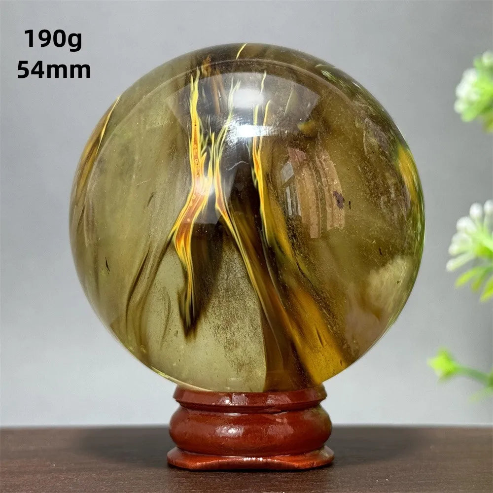 Energy Tiger Skin Smelting Stone Crystal Ball Aura Meditation Witchcraft Prayer Wealth Home Decoration Holiday Gift + Base