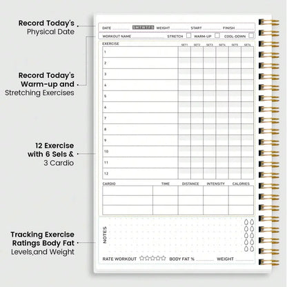 Fitness Planner Workout Journal, A5 Spiral Gym Log Book for Exercise Tracking Weight Loss & Training