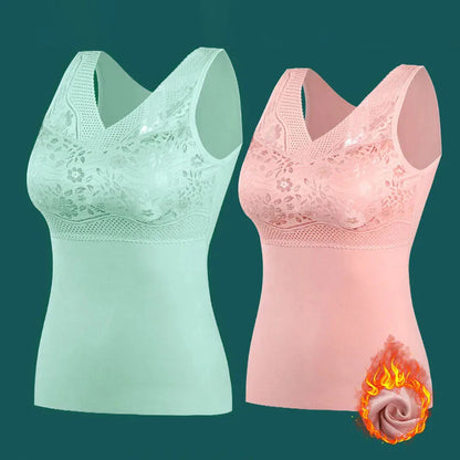 Winter Women Warm Thermal Tank Tops With Bra Padded Soft Thick Fleece Undershirt Stretch Velvet Thermal Vest Singlet Underwear