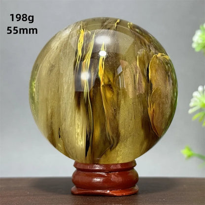 Energy Tiger Skin Smelting Stone Crystal Ball Aura Meditation Witchcraft Prayer Wealth Home Decoration Holiday Gift + Base