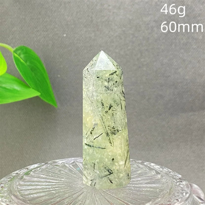 1PC Natural Green Grape Black Hair Crystal Tower Crystal Obelisk for Meditation Chakra Home Decor Magic Gemstone