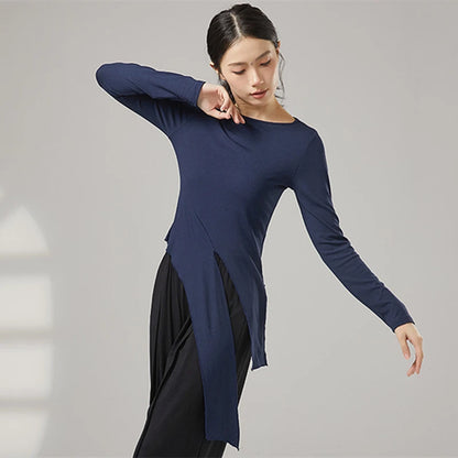 Women Modern Dance Practice Clothes Top Long Sleeve Shirt Hem Bandage Elegant Slim Adult Performance Latin Competition Dancewear